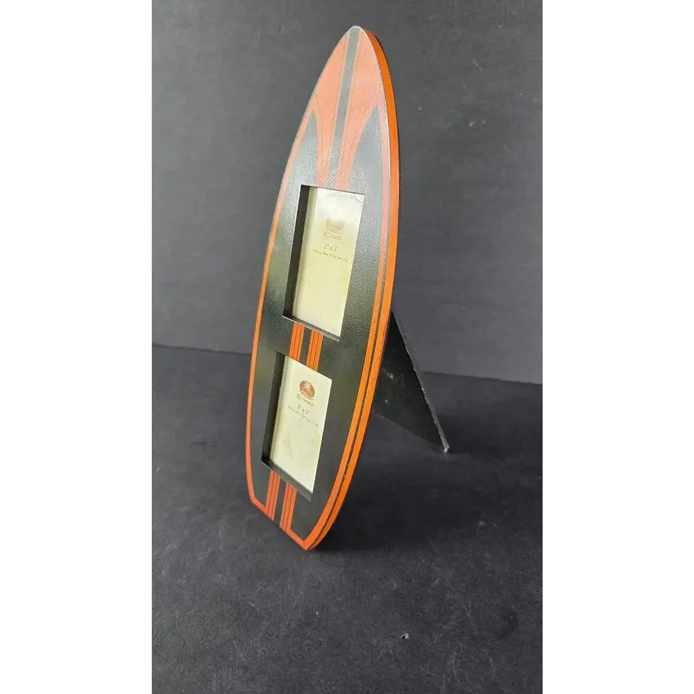 KC Hawaii Surfboard Double Picture Frame 2x3 Black Orange Wood Tabletop Decor